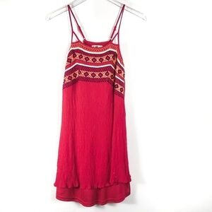 UA YA Los‎ Angeles Red Embroidered Cami Dress Knee Length Size M